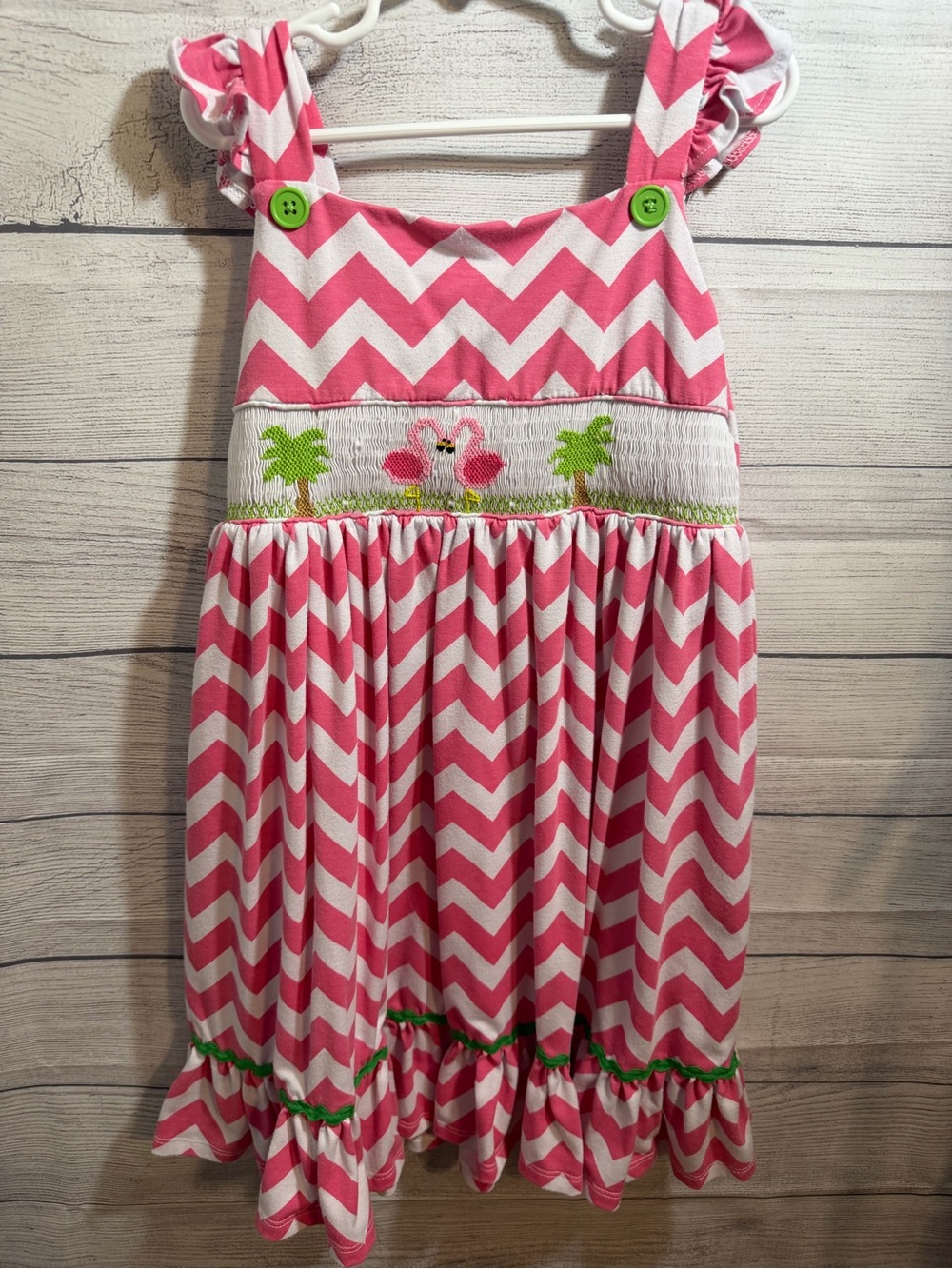marmellata Pink and White Chevron Dress with Embroidered Jar